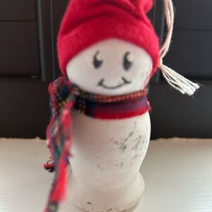 Adorable Vintage Snowman with Red Hat and Scarf
